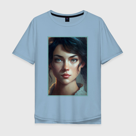 Мужская футболка хлопок Oversize с принтом Портрет девушки в 19 веке в Екатеринбурге, 100% хлопок | свободный крой, круглый ворот, “спинка” длиннее передней части | 