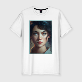 Мужская футболка хлопок Slim с принтом Портрет девушки в 19 веке в Екатеринбурге, 92% хлопок, 8% лайкра | приталенный силуэт, круглый вырез ворота, длина до линии бедра, короткий рукав | 