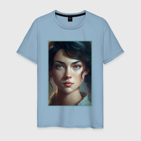 Мужская футболка хлопок с принтом Портрет девушки в 19 веке в Екатеринбурге, 100% хлопок | прямой крой, круглый вырез горловины, длина до линии бедер, слегка спущенное плечо. | 