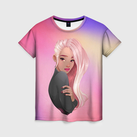 Женская футболка 3D с принтом Девушка с розовыми волосами в Тюмени, 100% полиэфир ( синтетическое хлопкоподобное полотно) | прямой крой, круглый вырез горловины, длина до линии бедер | 