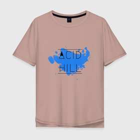 Мужская футболка хлопок Oversize с принтом Acid hill blue в Санкт-Петербурге, 100% хлопок | свободный крой, круглый ворот, “спинка” длиннее передней части | 