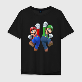Мужская футболка хлопок Oversize с принтом Марио и Луиджи в Тюмени, 100% хлопок | свободный крой, круглый ворот, “спинка” длиннее передней части | 
