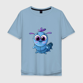 Мужская футболка хлопок Oversize с принтом Милая голубая гусеница в Кировске, 100% хлопок | свободный крой, круглый ворот, “спинка” длиннее передней части | 