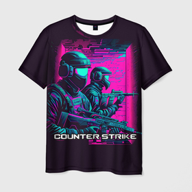 Мужская футболка 3D с принтом Cs Go neon в городе Новоалтайск, 100% полиэфир | прямой крой, круглый вырез горловины, длина до линии бедер | 