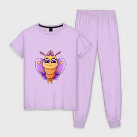 Женская пижама хлопок с принтом Милая бабочка в Белгороде, 100% хлопок | брюки и футболка прямого кроя, без карманов, на брюках мягкая резинка на поясе и по низу штанин | 
