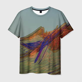 Мужская футболка 3D с принтом Волнообразные разноцветные музыкальные линии в Петрозаводске, 100% полиэфир | прямой крой, круглый вырез горловины, длина до линии бедер | 