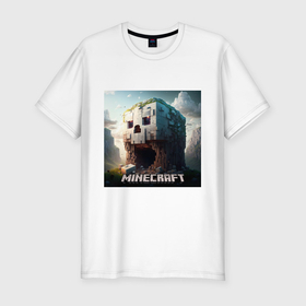 Мужская футболка хлопок Slim с принтом Жуткая пещера Minecraft в Санкт-Петербурге, 92% хлопок, 8% лайкра | приталенный силуэт, круглый вырез ворота, длина до линии бедра, короткий рукав | 