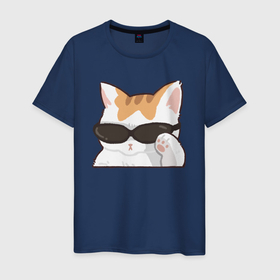 Мужская футболка хлопок с принтом Бело рыжий котик в очках в Екатеринбурге, 100% хлопок | прямой крой, круглый вырез горловины, длина до линии бедер, слегка спущенное плечо. | 