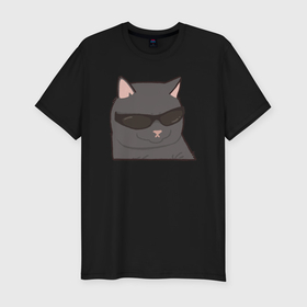 Мужская футболка хлопок Slim с принтом Серый котик в очках в Кировске, 92% хлопок, 8% лайкра | приталенный силуэт, круглый вырез ворота, длина до линии бедра, короткий рукав | 