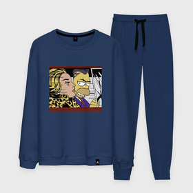 Мужской костюм хлопок с принтом Гомер Симпсон везёт кульную чувиху   pop art в городе Новоалтайск, 100% хлопок | на свитшоте круглая горловина, мягкая резинка по низу. Брюки заужены к низу, на них два вида карманов: два “обычных” по бокам и два объемных, с клапанами, расположенные ниже линии бедра. Брюки с мягкой трикотажной резинкой на поясе и по низу штанин. В поясе для дополнительного комфорта — широкие завязки | 