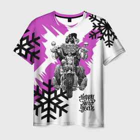 Мужская футболка 3D с принтом New Year: Santa Biker в Белгороде, 100% полиэфир | прямой крой, круглый вырез горловины, длина до линии бедер | 