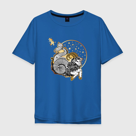 Мужская футболка хлопок Oversize с принтом Звездный козерог в Тюмени, 100% хлопок | свободный крой, круглый ворот, “спинка” длиннее передней части | Тематика изображения на принте: 
