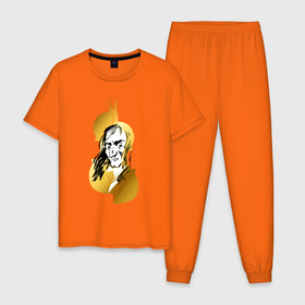 Мужская пижама хлопок с принтом Золотая скрипка Паганини в Новосибирске, 100% хлопок | брюки и футболка прямого кроя, без карманов, на брюках мягкая резинка на поясе и по низу штанин
 | 