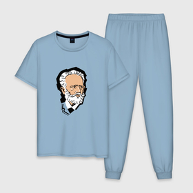 Мужская пижама хлопок с принтом Композитор П И Чайковский в Тюмени, 100% хлопок | брюки и футболка прямого кроя, без карманов, на брюках мягкая резинка на поясе и по низу штанин
 | 