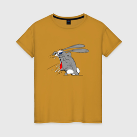 Женская футболка хлопок с принтом Агрессивный кролик в Тюмени, 100% хлопок | прямой крой, круглый вырез горловины, длина до линии бедер, слегка спущенное плечо | 