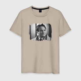 Мужская футболка хлопок с принтом Робин  Уильямс в Белгороде, 100% хлопок | прямой крой, круглый вырез горловины, длина до линии бедер, слегка спущенное плечо. | Тематика изображения на принте: 