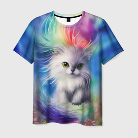 Мужская футболка 3D с принтом Сказочный  дух котика в Кировске, 100% полиэфир | прямой крой, круглый вырез горловины, длина до линии бедер | 