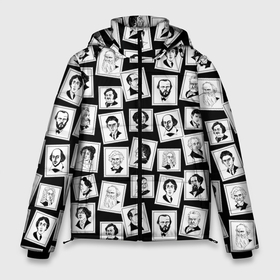 Мужская зимняя куртка 3D с принтом Марки с великими писателями, черный фон в Екатеринбурге, верх — 100% полиэстер; подкладка — 100% полиэстер; утеплитель — 100% полиэстер | длина ниже бедра, свободный силуэт Оверсайз. Есть воротник-стойка, отстегивающийся капюшон и ветрозащитная планка. 

Боковые карманы с листочкой на кнопках и внутренний карман на молнии. | 