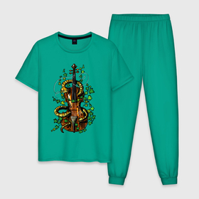 Мужская пижама хлопок с принтом Змея и старая скрипка в Новосибирске, 100% хлопок | брюки и футболка прямого кроя, без карманов, на брюках мягкая резинка на поясе и по низу штанин
 | 