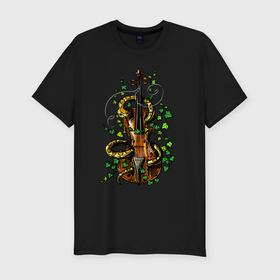 Мужская футболка хлопок Slim с принтом Змея и старая скрипка в Новосибирске, 92% хлопок, 8% лайкра | приталенный силуэт, круглый вырез ворота, длина до линии бедра, короткий рукав | 