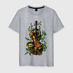 Мужская футболка хлопок с принтом Змея и старая скрипка в Новосибирске, 100% хлопок | прямой крой, круглый вырез горловины, длина до линии бедер, слегка спущенное плечо. | 