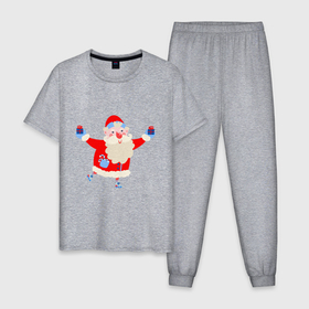 Мужская пижама хлопок с принтом Дед Мороз на роликах , 100% хлопок | брюки и футболка прямого кроя, без карманов, на брюках мягкая резинка на поясе и по низу штанин
 | Тематика изображения на принте: 