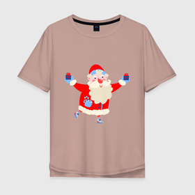Мужская футболка хлопок Oversize с принтом Дед Мороз на роликах , 100% хлопок | свободный крой, круглый ворот, “спинка” длиннее передней части | Тематика изображения на принте: 