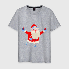 Мужская футболка хлопок с принтом Дед Мороз на роликах , 100% хлопок | прямой крой, круглый вырез горловины, длина до линии бедер, слегка спущенное плечо. | 