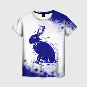 Женская футболка 3D с принтом Кролик силуэт на светлом в Екатеринбурге, 100% полиэфир ( синтетическое хлопкоподобное полотно) | прямой крой, круглый вырез горловины, длина до линии бедер | 