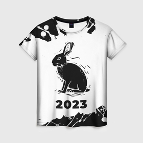 Женская футболка 3D с принтом Кролик НГ силуэт на светлом в Екатеринбурге, 100% полиэфир ( синтетическое хлопкоподобное полотно) | прямой крой, круглый вырез горловины, длина до линии бедер | 