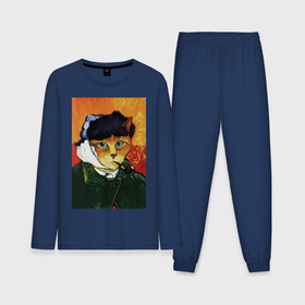 Мужская пижама хлопок (с лонгсливом) с принтом Кот Ван Гога портрет с отрезанным ухом   пародия ,  |  | Тематика изображения на принте: 