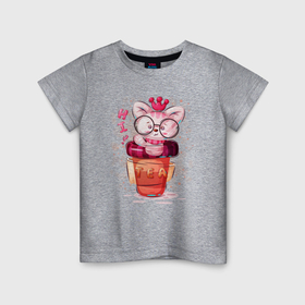 Детская футболка хлопок с принтом Котёнок в чайном стакане в Кировске, 100% хлопок | круглый вырез горловины, полуприлегающий силуэт, длина до линии бедер | 