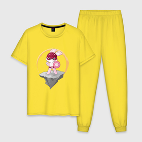Мужская пижама хлопок с принтом Зайка супергерой в Курске, 100% хлопок | брюки и футболка прямого кроя, без карманов, на брюках мягкая резинка на поясе и по низу штанин
 | 
