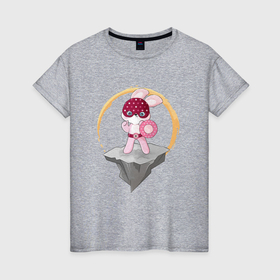 Женская футболка хлопок с принтом Зайка супергерой в Курске, 100% хлопок | прямой крой, круглый вырез горловины, длина до линии бедер, слегка спущенное плечо | 