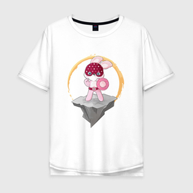 Мужская футболка хлопок Oversize с принтом Зайка супергерой в Курске, 100% хлопок | свободный крой, круглый ворот, “спинка” длиннее передней части | Тематика изображения на принте: 