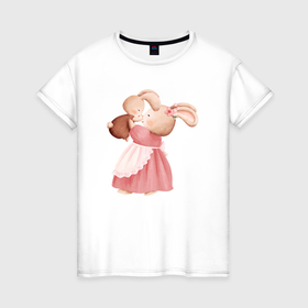 Женская футболка хлопок с принтом Зайка с зайчонком в Санкт-Петербурге, 100% хлопок | прямой крой, круглый вырез горловины, длина до линии бедер, слегка спущенное плечо | 