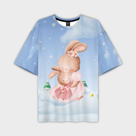 Мужская футболка oversize 3D с принтом Мама зайка обнимает зайчонка в Петрозаводске,  |  | 
