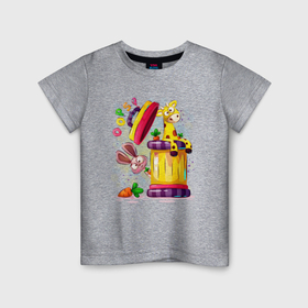Детская футболка хлопок с принтом Жираф и заяц в Санкт-Петербурге, 100% хлопок | круглый вырез горловины, полуприлегающий силуэт, длина до линии бедер | Тематика изображения на принте: 
