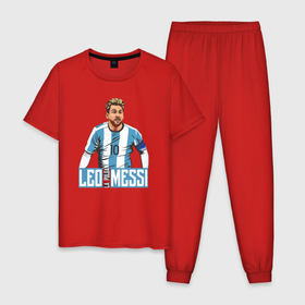 Мужская пижама хлопок с принтом Messi la pulga , 100% хлопок | брюки и футболка прямого кроя, без карманов, на брюках мягкая резинка на поясе и по низу штанин
 | 
