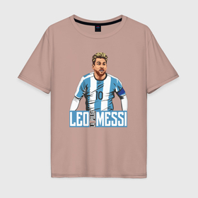 Мужская футболка хлопок Oversize с принтом Messi la pulga , 100% хлопок | свободный крой, круглый ворот, “спинка” длиннее передней части | 