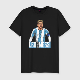 Мужская футболка хлопок Slim с принтом Messi la pulga , 92% хлопок, 8% лайкра | приталенный силуэт, круглый вырез ворота, длина до линии бедра, короткий рукав | 