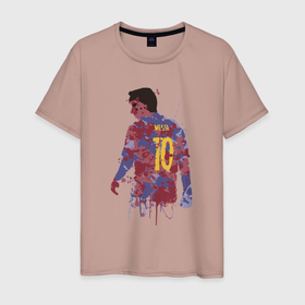 Мужская футболка хлопок с принтом Color Messi в Курске, 100% хлопок | прямой крой, круглый вырез горловины, длина до линии бедер, слегка спущенное плечо. | 