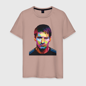 Мужская футболка хлопок с принтом Face Messi в Петрозаводске, 100% хлопок | прямой крой, круглый вырез горловины, длина до линии бедер, слегка спущенное плечо. | Тематика изображения на принте: 