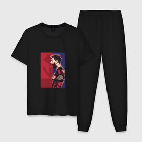 Мужская пижама хлопок с принтом Messi barca в Новосибирске, 100% хлопок | брюки и футболка прямого кроя, без карманов, на брюках мягкая резинка на поясе и по низу штанин
 | Тематика изображения на принте: 