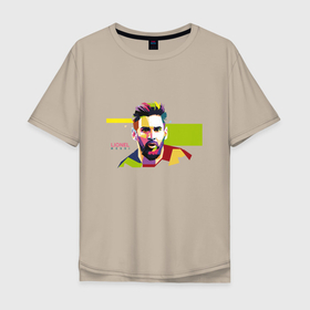 Мужская футболка хлопок Oversize с принтом Lionel Messi color в Петрозаводске, 100% хлопок | свободный крой, круглый ворот, “спинка” длиннее передней части | 
