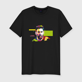 Мужская футболка хлопок Slim с принтом Lionel Messi color в Курске, 92% хлопок, 8% лайкра | приталенный силуэт, круглый вырез ворота, длина до линии бедра, короткий рукав | 