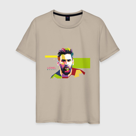 Мужская футболка хлопок с принтом Lionel Messi color в Петрозаводске, 100% хлопок | прямой крой, круглый вырез горловины, длина до линии бедер, слегка спущенное плечо. | Тематика изображения на принте: 