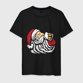 Мужская футболка хлопок с принтом Пиво и Санта в Кировске, 100% хлопок | прямой крой, круглый вырез горловины, длина до линии бедер, слегка спущенное плечо. | 