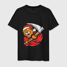 Мужская футболка хлопок с принтом Санта мишка в Кировске, 100% хлопок | прямой крой, круглый вырез горловины, длина до линии бедер, слегка спущенное плечо. | 