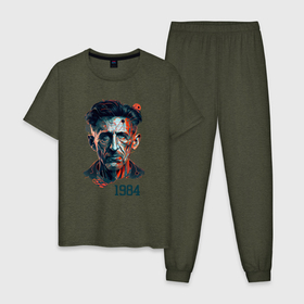 Мужская пижама хлопок с принтом 1984 Джордж Оруэлл в Петрозаводске, 100% хлопок | брюки и футболка прямого кроя, без карманов, на брюках мягкая резинка на поясе и по низу штанин
 | Тематика изображения на принте: 